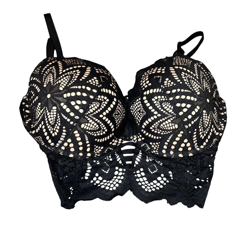 La Senza Size D/DD Beyond Sexy Black Lace Strappy Cage Bra Push Up Underwire